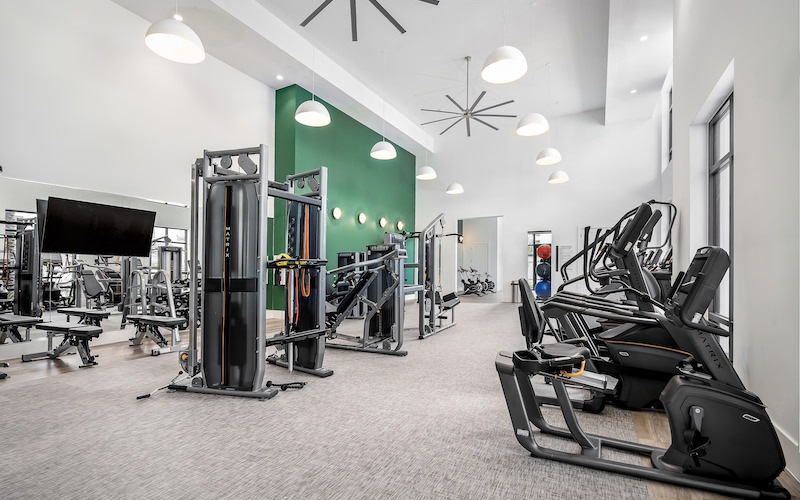 Large fitness center with large windows 